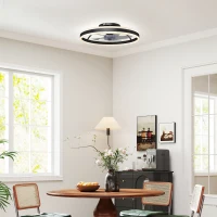 HOMCOM Ventoinha de Teto com Luz LED 6 Velocidades Motor Reversível e Comando Remoto Potência 45 W Ø50x13,5 cm Preto(m-4)