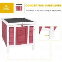 PawHut Clapier à lapin cage à lapin avec rampes/porte, toit ouvrant et étanche - en bois de sapin 51 x 42 x 43 cm rouge blanc(m-5)