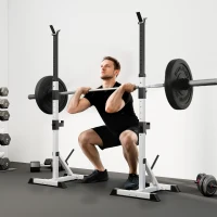 HOMCOM Suporte para Barras de Pesos Ajustável 2 Peças de Aço Treinamento em Casa Peso 200 kg 58,5x75,5x136-176 cm  Prata e Preto(m-2)