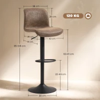 HOMCOM Bar Stools Set of 2, PU Leather Barstools with Backrest and Footrest for Kitchen, Counter, Breakfast Bar, Brown(m-3)