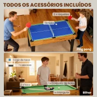 SPORTNOW Mesa Multijogos 13 em 1 Mesa de Jogo com Matraquilho Bilhar Ping-Pong Hóquei Xadrez Damas Backgammon e Acessórios 121x109x80 cm Madeira e Preto(m-7)