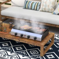 Outsunny Plancha gaz en acier inox émaillé 4 brûleurs 9,6 kW antiadhésive grande surface de cuisson 73L x 34l cm, transportable(m-10)