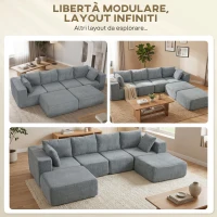 HOMCOM Divano Modulabile ad Angolo in Tessuto Effetto Velluto e Schiuma con Cuscini, 294x165x70 cm, Grigio Scuro(m-4)