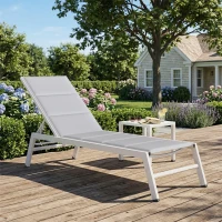 Outsunny Bain de Soleil en Aluminium Léger, Dossier Réglable 6 Positions, Rembourrage Intégré, 64x181x90cm, Gris Clair(m-10)