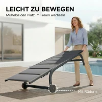 Outsunny Sonnenliege Atmungsaktive Gartenliege mit 6-fach Verstellbar Rückenlehne Rädern Aluminiumrahmen Dunkelgrau(m-6)