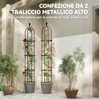 Outsunny Set 2 Supporti per Piante Rampicanti Alti 1.7 m in Acciaio Antiruggine con Decorazioni, Nero(m-4)