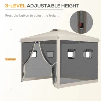 Outsunny Pawilon składany, regulowana wysokość, zasłony z siatki, torba transportowa, stelaż stalowy, 3 x 3 x 3 m, Beżowy(m-5)