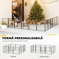 PawHut Țarc pentru Câini cu 12 Panouri Modulabile de 68x1.5x80cm din Oțel Negru cu Ușă de Intrare(m-4)