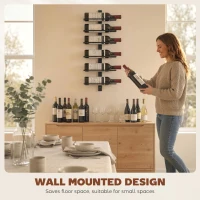 HOMCOM Wall Mounted Wine Rack, 6 Tier Metal Wine Display Rack, Storage Holder for Kitchen, Black(m-5)
