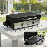 Outsunny 2 Burner Grill Griddle, Portable Gas Plancha, 6 kW, Tabletop Gas BBQ with Grease Cup for Camping Picnic Patios, Black(m-3)