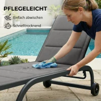 Outsunny Sonnenliege Atmungsaktive Gartenliege mit 6-fach Verstellbar Rückenlehne Rädern Aluminiumrahmen Dunkelgrau(m-8)
