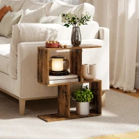 HOMCOM Side Table, Narrow End Table with Storage Shelves, S-Shaped, 3-Tier, 50W x 19.5D x 58H cm, Rustic Brown(m-2)