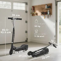 HOMCOM Monopattino Elettrico per Bambini Pieghevole da 120W, Velocità Max 12km/h e Portata 50kg, 74x36x69-91 cm, Nero(m-3)