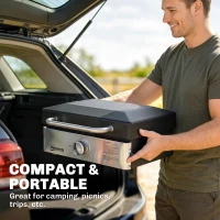 Outsunny Grill Griddle, Portable Gas Plancha, 3.5 kW, Tabletop Gas BBQ with Grease Cup for Camping Picnic Patios, Black(m-7)