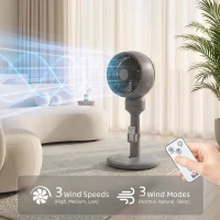 HOMCOM Air Circulator Fan Pedestal Cooling Fan with 3 Speed 3 Mode and Remote Control, 9 Inch, Grey(m-5)