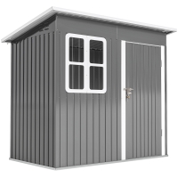 Outsunny Abrigo de Jardim Exterior 2,55 m² 221x133x190 cm com Janela Porta com Fechadura e Ventilações Cinzento Escuro