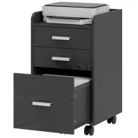 HOMCOM 3 Drawer Filing Cabinet, Rolling File Cabinet with Edged Top for Letter, A4 Size, Hanging File Folders, Black(m-11)