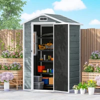 Outsunny Abri de jardin en plastique avec plancher porte verrouillable fenêtre et ventilation  128 x 104 x196 cm gris(m-10)