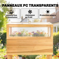 Outsunny Carré Potager sur Pieds avec Serre en Bois avec Couvercle Relevable, Étagère de Rangement, 80x45x108,5cm, Naturel(m-5)