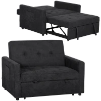 HOMCOM Loveseat Sofa Bed, Convertible Bed Settee with 2 Pillows, Side Pockets, Black(m-10)
