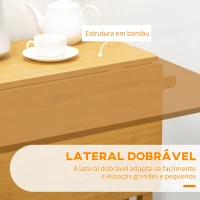 HOMCOM Conjunto de Mesa Alta de Bar e 2 Bancos Mesa de Cozinha Alta em Bambu com Rodas Tampo Dobrável  Madeira(m-4)