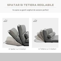HOMCOM, Divan de Podea 2 în 1, cu Spătar Reglabil în 7 Niveluri și Perne, 130x73x60 cm, Gri Carbone(m-5)