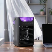 HOMCOM Air Cooler with Adjustable Head, Portable Air Conditioner with 3 Wind Speed, 2 Cool Mist, RGB Light, Black(m-3)