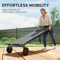 Outsunny Ligstoel Ademend Tuinligbed met 6-verstelbare Rugleuning, Wielen, Aluminium Frame(m-6)