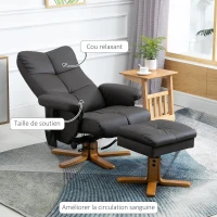 HOMCOM Fauteuil relax massant avec pouf, fauteuil de relaxation pivotant à 360°, dossier inclinable, 80 x 86 x 99 cm, marron(m-7)