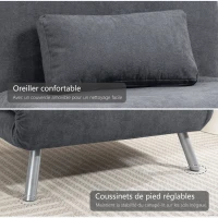 HOMCOM Fauteuil convertible 1 place, fauteuil-lit clic-clac 3 en 1 avec dossier réglable, oreiller, assise large, gris foncé(m-7)