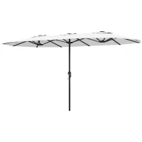 Outsunny Umbrelă Dublă de Grădină 4.6x2.7 m, Umbrelă de Exterior cu Manivelă, Husă Protectoare, 12 Spițe, Anti UV 50+, pentru Terasă Balcon Piscină Grădină, Alb(m-10)