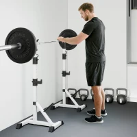 HOMCOM Suporte para Barras de Pesos Ajustável 2 Peças de Aço Treinamento em Casa Peso 200 kg 58,5x75,5x136-176 cm  Prata e Preto(m-8)