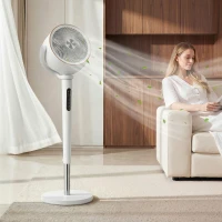 HOMCOM 20dB Silent Standing Fan, 70°+90° Auto Oscillating Fan with 12 Speeds, LED Light, Air Circulator, Remote Control, 12H Timer, Adjustable Height for Bedroom, White(m-9)