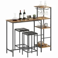 HOMCOM 3 Piece Breakfast Bar Table and Stools Set, Rustic Brown(m-10)