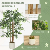 HOMCOM Pianta Artificiale di Baniano Verde in PEVA e Legno con Vaso Contenitore in PP e Cemento, 55x55x120 cm(m-4)