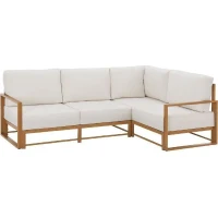 Salon de jardin canapé d'angle SANTA - Aluminium effet bois - 5 personnes - Ecru(m-4)