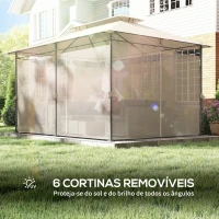 Outsunny Pérgola de Jardim 397x297x265 cm Pérgola de Exterior com Teto Duplo Paredes Laterais Resistente a Água Bege(m-6)