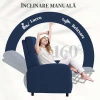 HOMCOM Fotoliu Relax Reclinabil Manual până la 160° cu Suport pentru Picioare, Albastru(m-4)