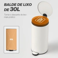 HOMCOM Balde do Lixo para Cozinha com Pedal 30L Cubo de Lixo Metálico com Tampa de Fecho Suave e Balde Removível 36x30x60,5 cm Creme(m-4)