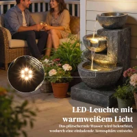 Outsunny Springbrunnen 3-stufig Gartenbrunnen mit LED Beleuchtung Pumpe Steinoptik, Verstellbar 40 x 37 x 61 cm(m-4)