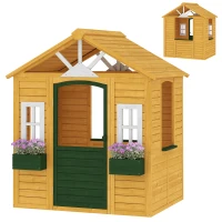 AIYAPLAY Outdoor Kids Playhouse, Wooden Wendy House with Door, 3 Windows, 2 Flower Boxes for Garden, Indoor Playroom(m-11)