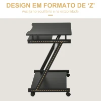 HOMCOM Secretária para Computador com Rodas 60x48 cm com Prateleira Deslizante para Teclado e Prateleira Inferior Estrutura Metálica Preto(m-4)