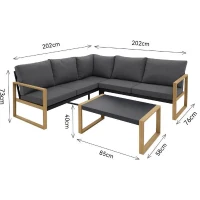 Salon de jardin d'angle - Aluminium effet bois - PUERTOCOR - 5 personnes + table basse(m-5)