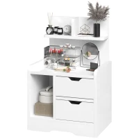 HOMCOM Bedside Table with 2 Drawers and Open Shelves - High Gloss White(m-11)