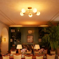 HOMCOM Plafonnier lustre moderne, luminaire plafonnier à 5 lumières avec culot G9, montage semi-affleurant, doré et blanc(m-9)