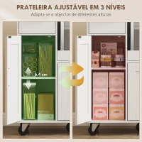 HOMCOM Móvel Auxiliar de Cozinha com Rodas para Microondas com Bandeja Deslizante Gaveta 3 Portas Prateleira Ajustável 80x40x88,7 cm Branco(m-5)