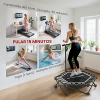 SPORTNOW Trampolim de Fitness Dobrável 104 cm com Barra Ajustável em 3 Alturas e Bolsa de Transporte Preto(m-8)