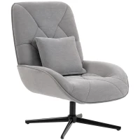 HOMCOM Accent Chair, Chenille Upholstered Swivel Armchair with Lumbar Pillow, High Back, Deep Seat and Metal Legs, Light Grey(m-11)