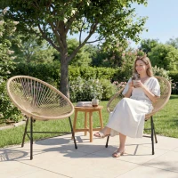 Outsunny Lot de 2 Fauteuils de Jardin Acapulco Résine Tressée, Structure Triangulaire en Acier, Charge 120 kg, 72x68x81cm, Naturel(m-10)