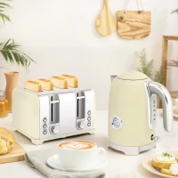 HOMCOM Retro 3000W Kettle and Toaster Set - Cream(m-2)